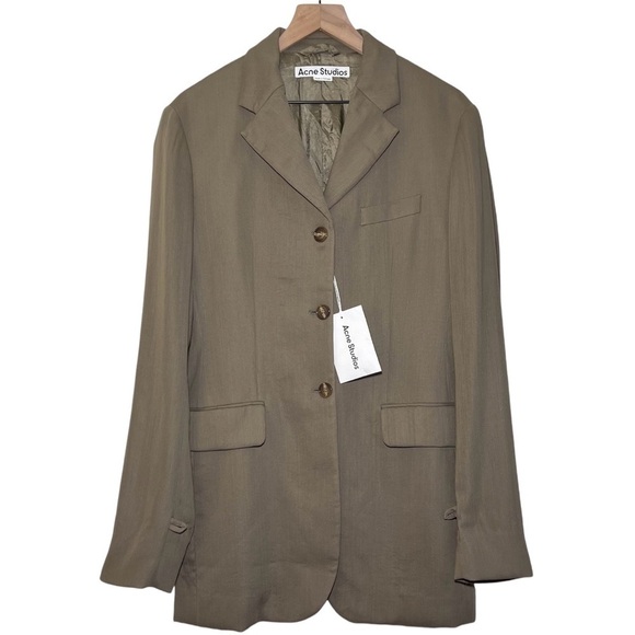 Acne Studios Jolcie Single-Breasted Wool Blazer in Mud Beige - Picture 3 of 7